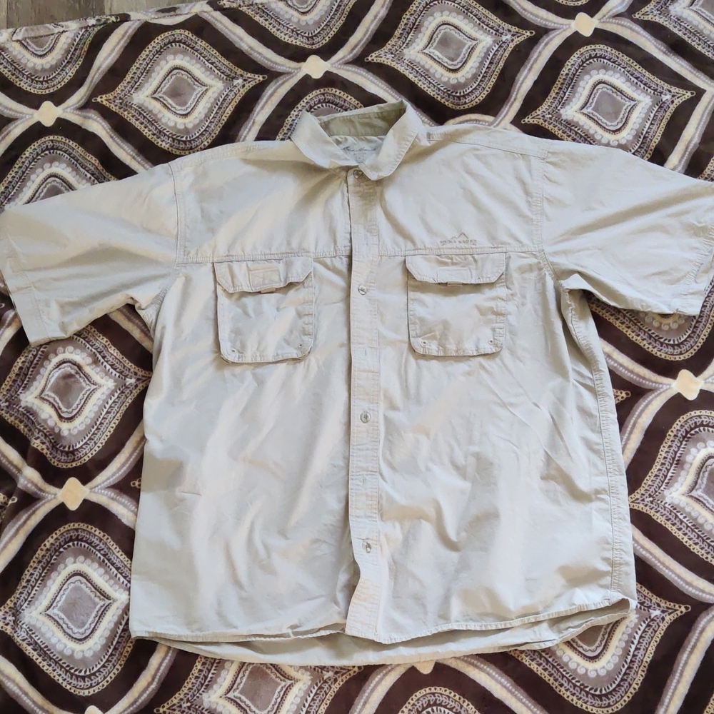 🐇 Eddie Bauer Men's Light Tan Short Sleeve Shirt Jacket